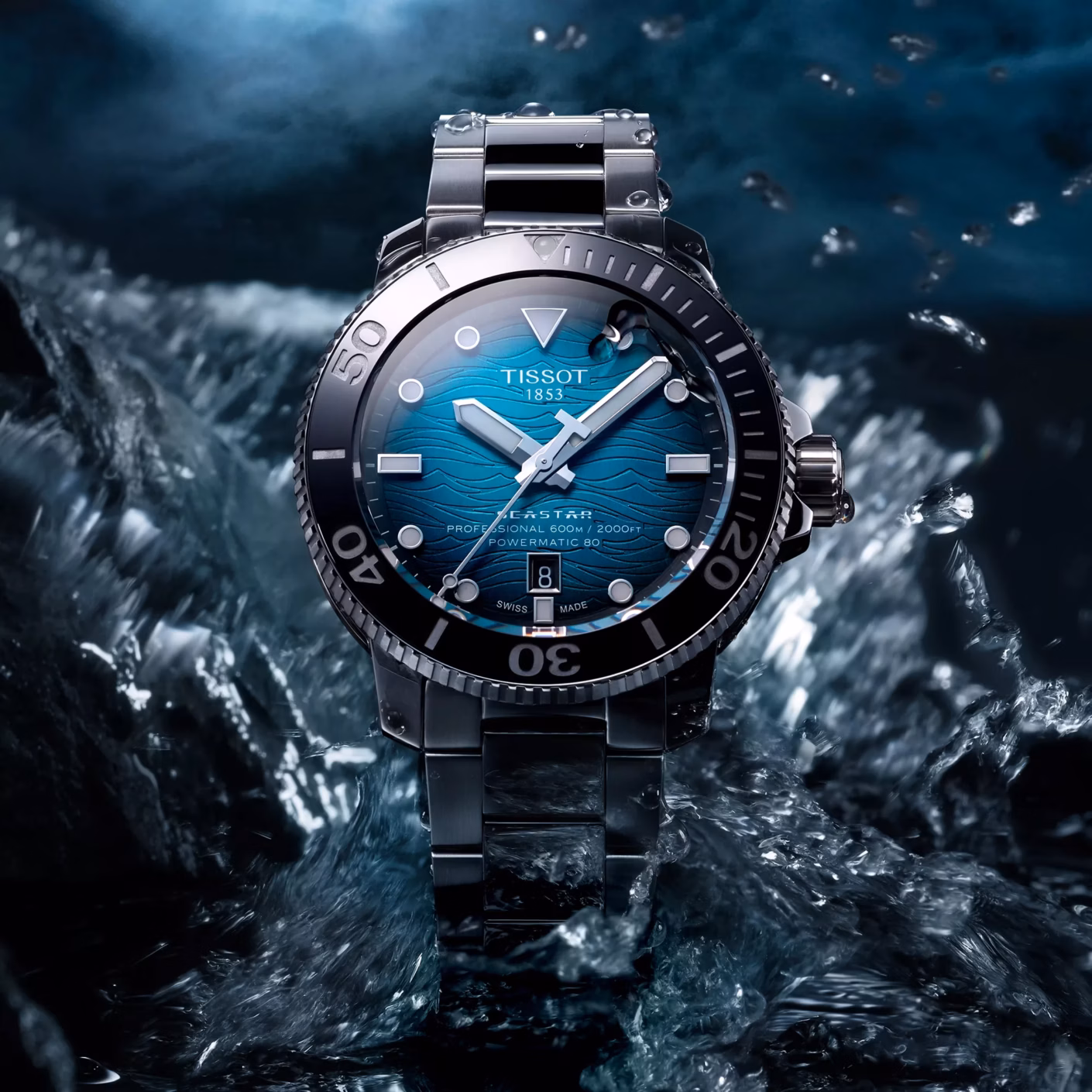 TISSOT 天梭 Seastar 2000 Professional Powermatic 80 46mm 海星淺藍面潛水錶 廣告款 T120.607.11.041.00