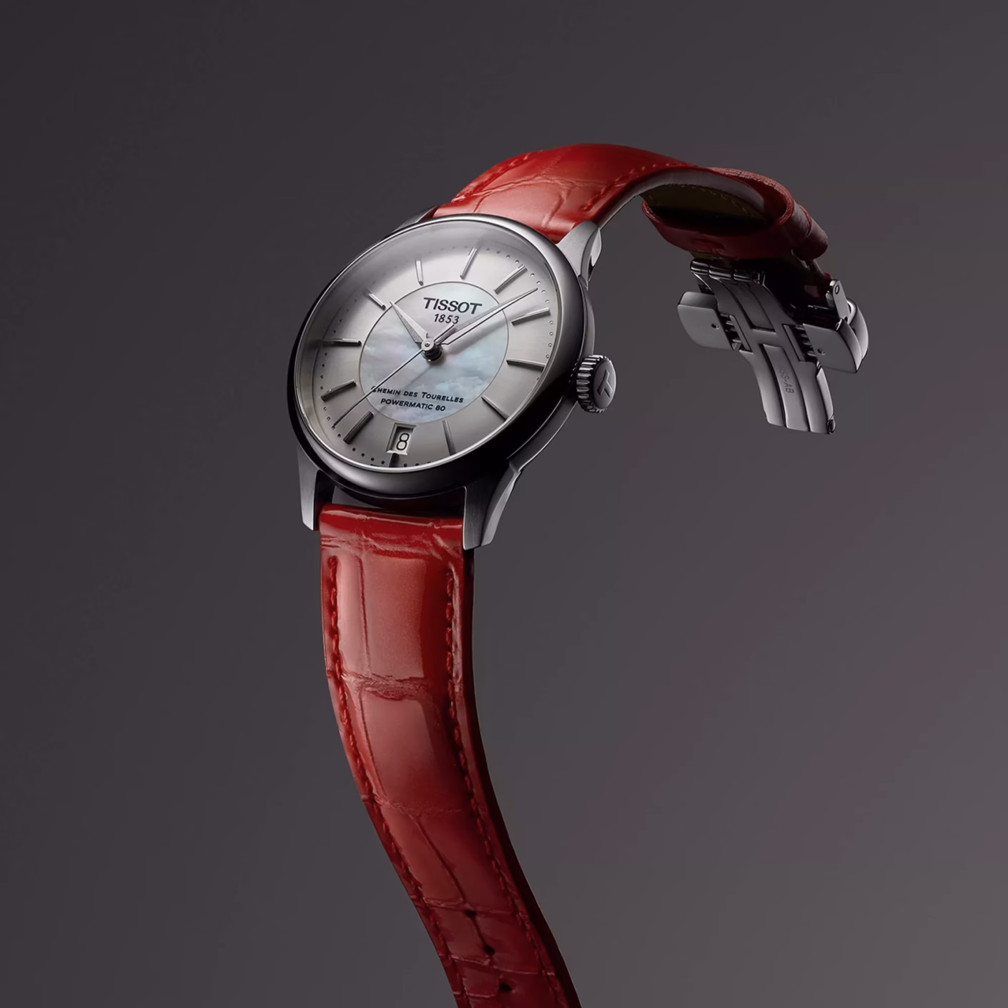 TISSOT 天梭 Chemin des Tourelles Powermatic 80 34mm 杜魯爾 珍珠紅機械錶 T139.207.16.111.00