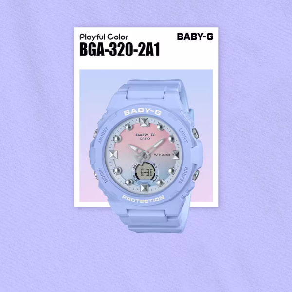 CASIO 卡西歐 BABY-G BGA-320-2A1 粉紫色漸層 指針數位雙顯錶：圖片 4