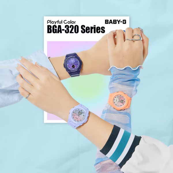 CASIO 卡西歐 BABY-G BGA-320-4A1 粉橘色漸層 指針數位雙顯錶：圖片 5
