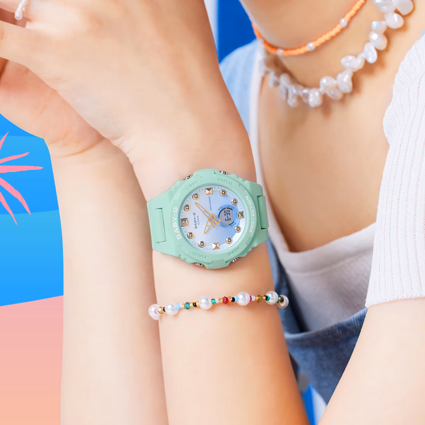 CASIO 卡西歐 BABY-G BGA-320-3A 薄荷綠 夏日之樂指針數位雙顯錶