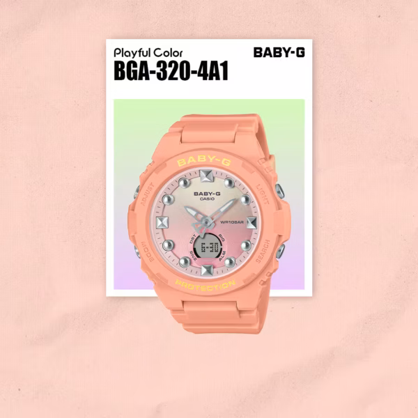 CASIO 卡西歐 BABY-G BGA-320-4A1 粉橘色漸層 指針數位雙顯錶：圖片 4