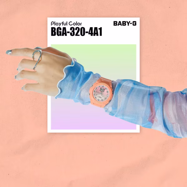 CASIO 卡西歐 BABY-G BGA-320-4A1 粉橘色漸層 指針數位雙顯錶：圖片 2