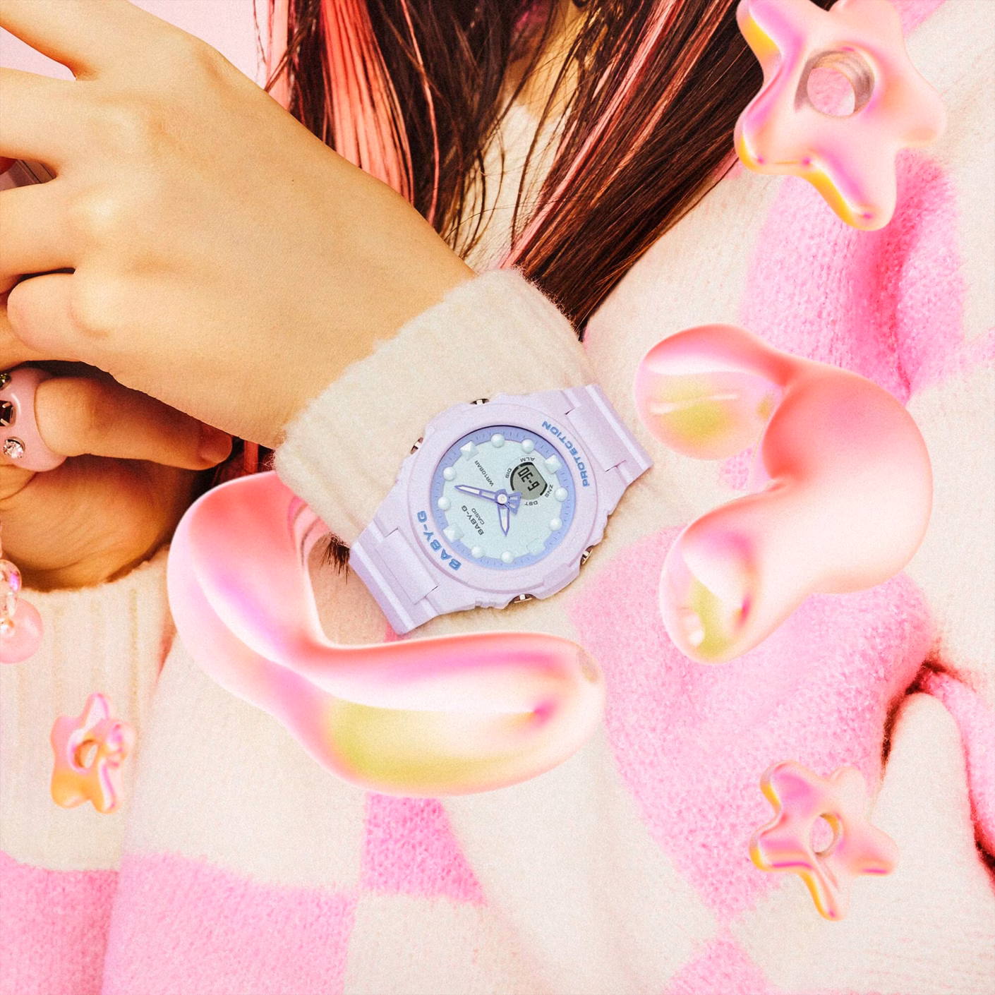 CASIO 卡西歐 BABY-G BGA-320FH-4A 夢幻粉紫色 指針數位雙顯錶