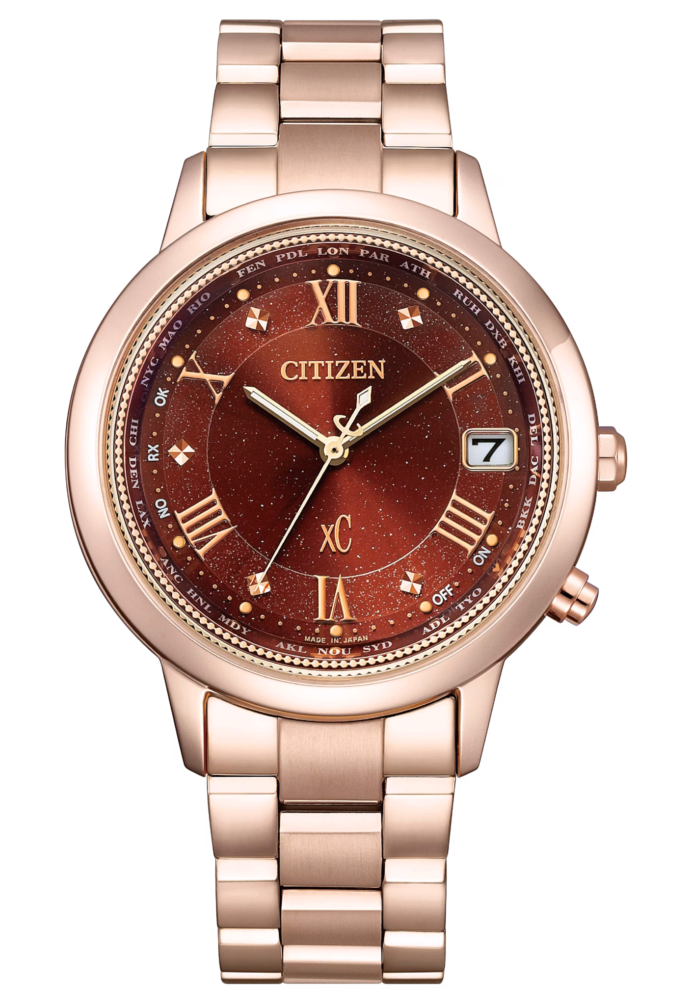 CITIZEN 星辰 xC 台灣限定 廣告款 酒紅韶光鈦金屬電波女錶 CB1138-62W