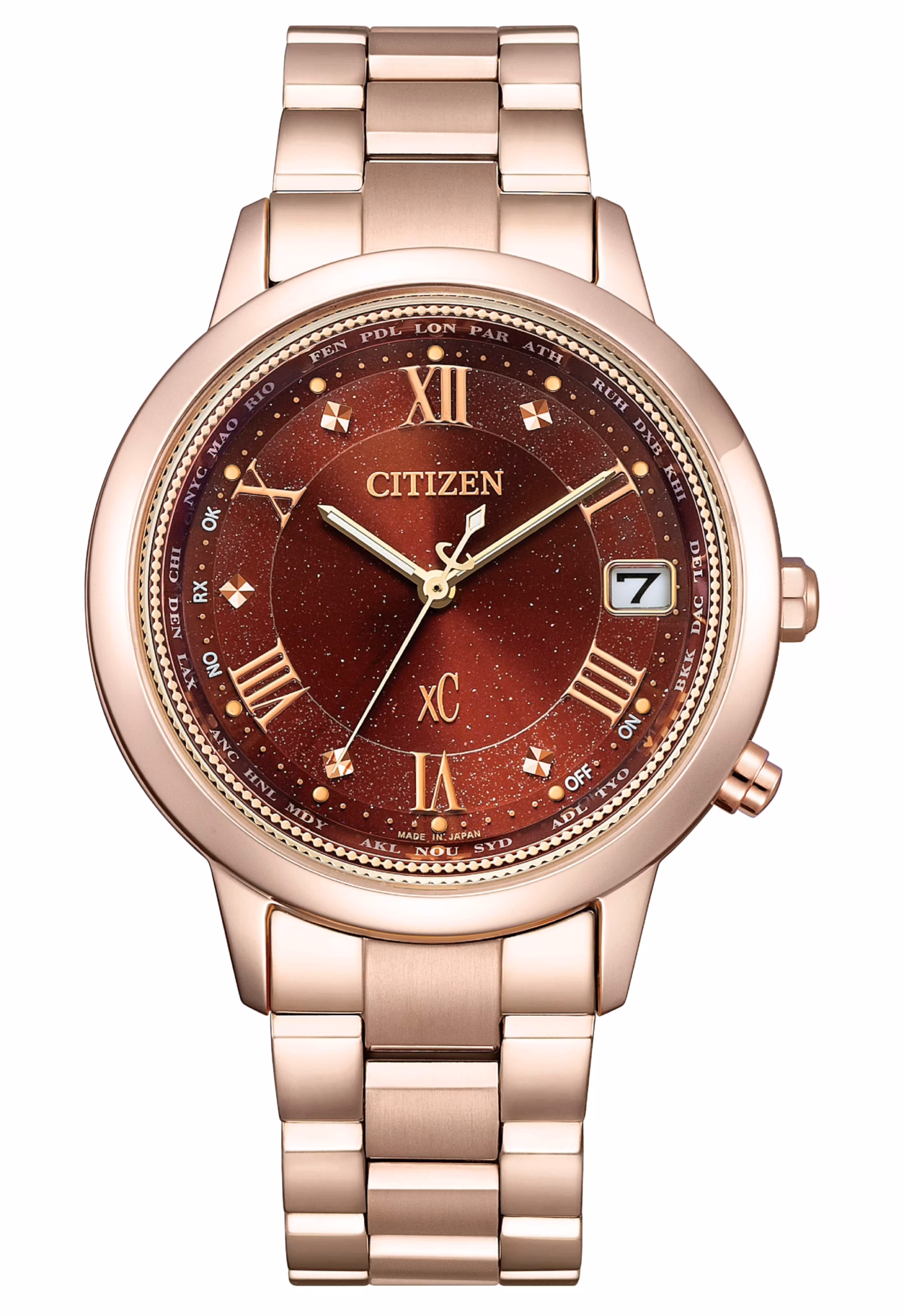 CITIZEN 星辰 xC 台灣限定 廣告款 酒紅韶光鈦金屬電波女錶 CB1138-62W