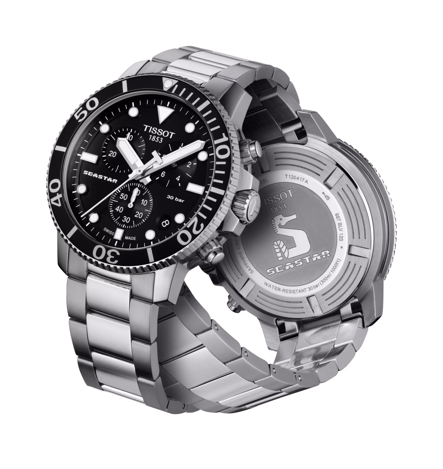 TISSOT 天梭 Seastar 1000 Quartz chronograph 黑海星三眼計時錶 T120.417.11.051.00