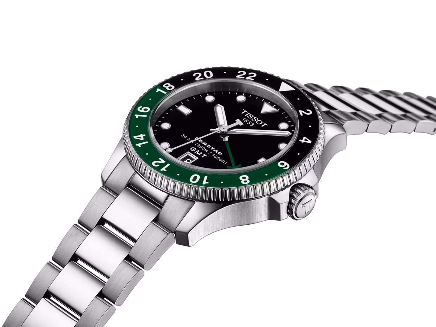 TISSOT 天梭 Seastar 1000 Quartz GMT 40mm 雙時區 綠海星潛水錶 T120.852.11.051.00