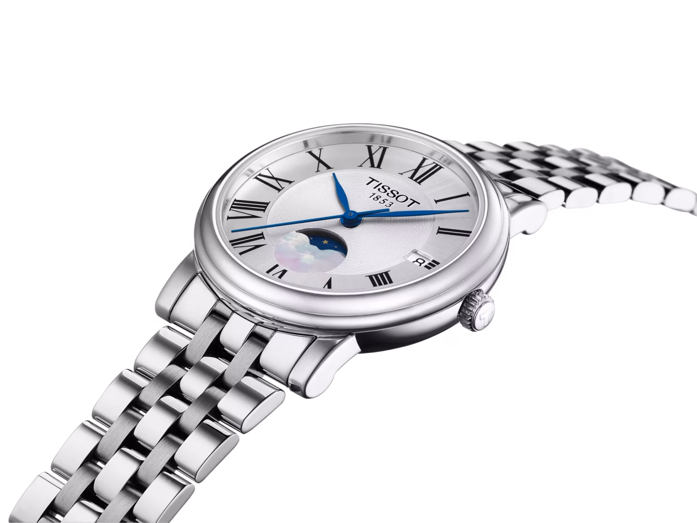 TISSOT 天梭 Carson Premium Lady Moonphase 羅馬銀 月相顯示三針女錶 T122.223.11.033.00