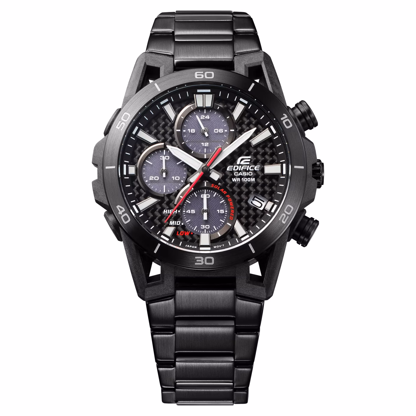 CASIO 卡西歐 EDIFICE EQS-960DC-1AV 全黑碳纖維 太陽能計時賽車錶