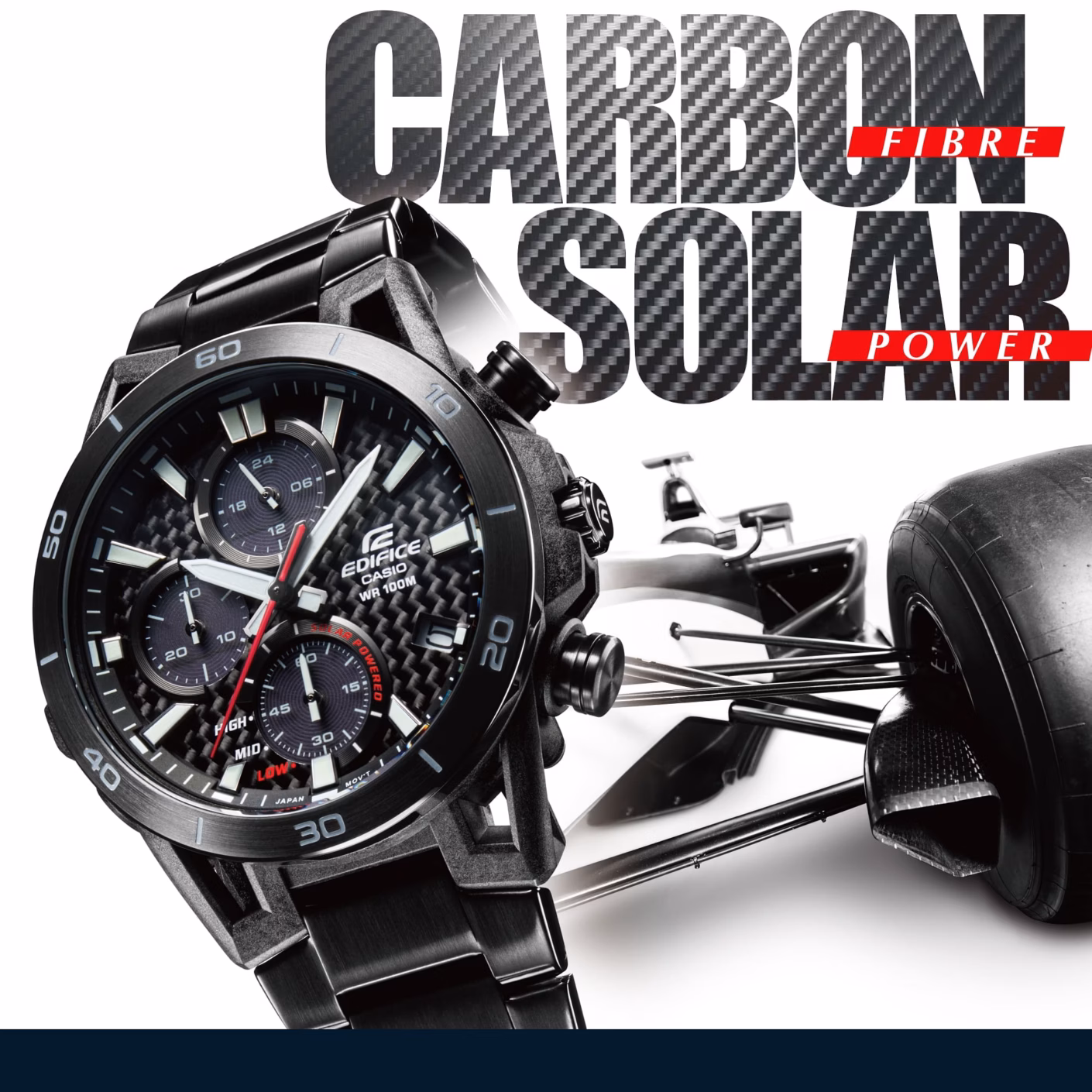 CASIO 卡西歐 EDIFICE EQS-960DC-1AV 全黑碳纖維 太陽能計時賽車錶