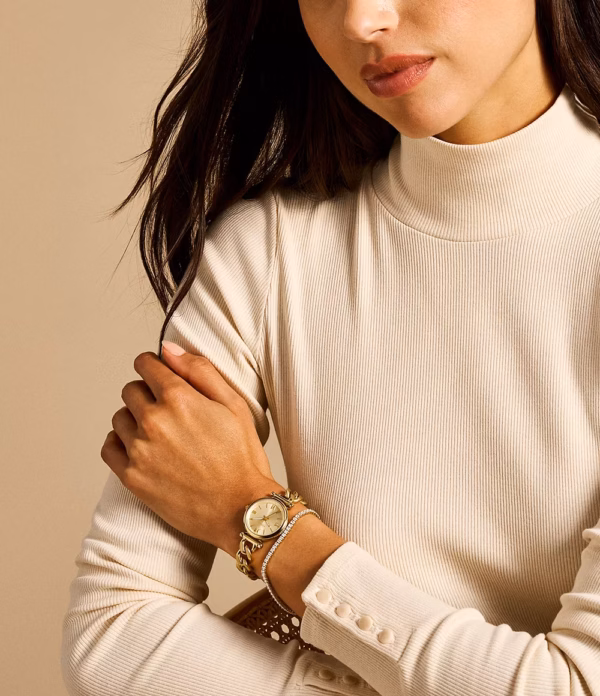 FOSSIL Carlie 優雅金羅馬時刻手錶手鍊套組 金色不鏽鋼錶帶 28MM ES5387SET：圖片 6
