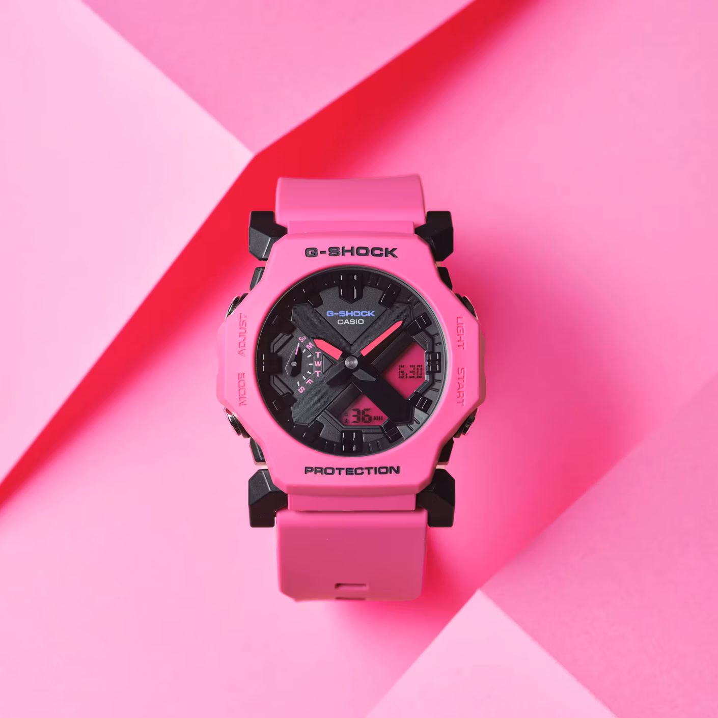 CASIO 卡西歐 G-SHOCK GA-2300-4A 亮粉色 纖薄數位指針雙顯錶