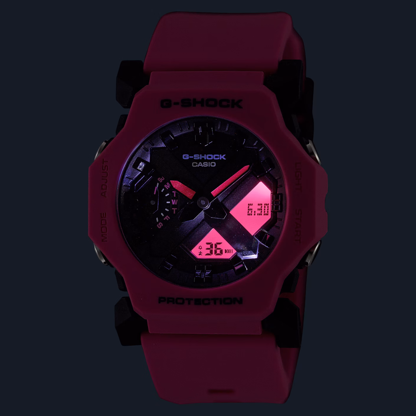 CASIO 卡西歐 G-SHOCK GA-2300-4A 亮粉色 纖薄數位指針雙顯錶