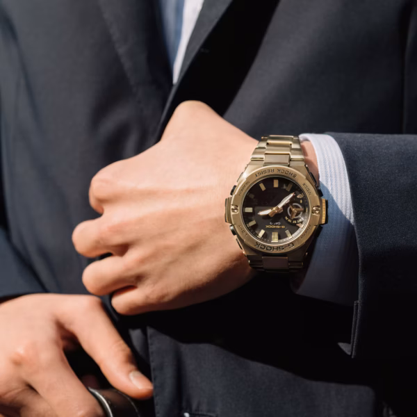 CASIO 卡西歐 G-SHOCK GST-B500GD-9A G-STEEL 金色 數位指針錶：圖片 9