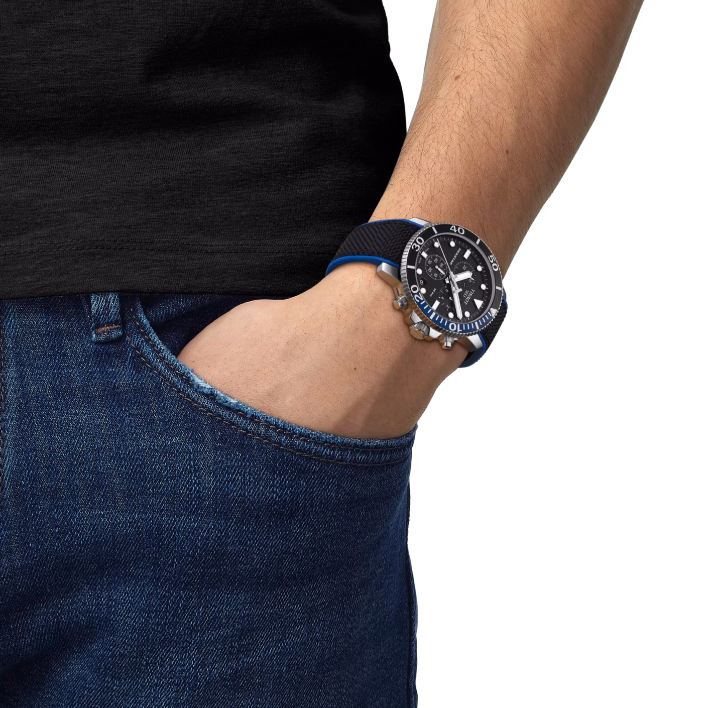 TISSOT 天梭 Seastar 1000 Quartz chronograph 藍黑海星三眼計時錶 T120.417.17.051.03