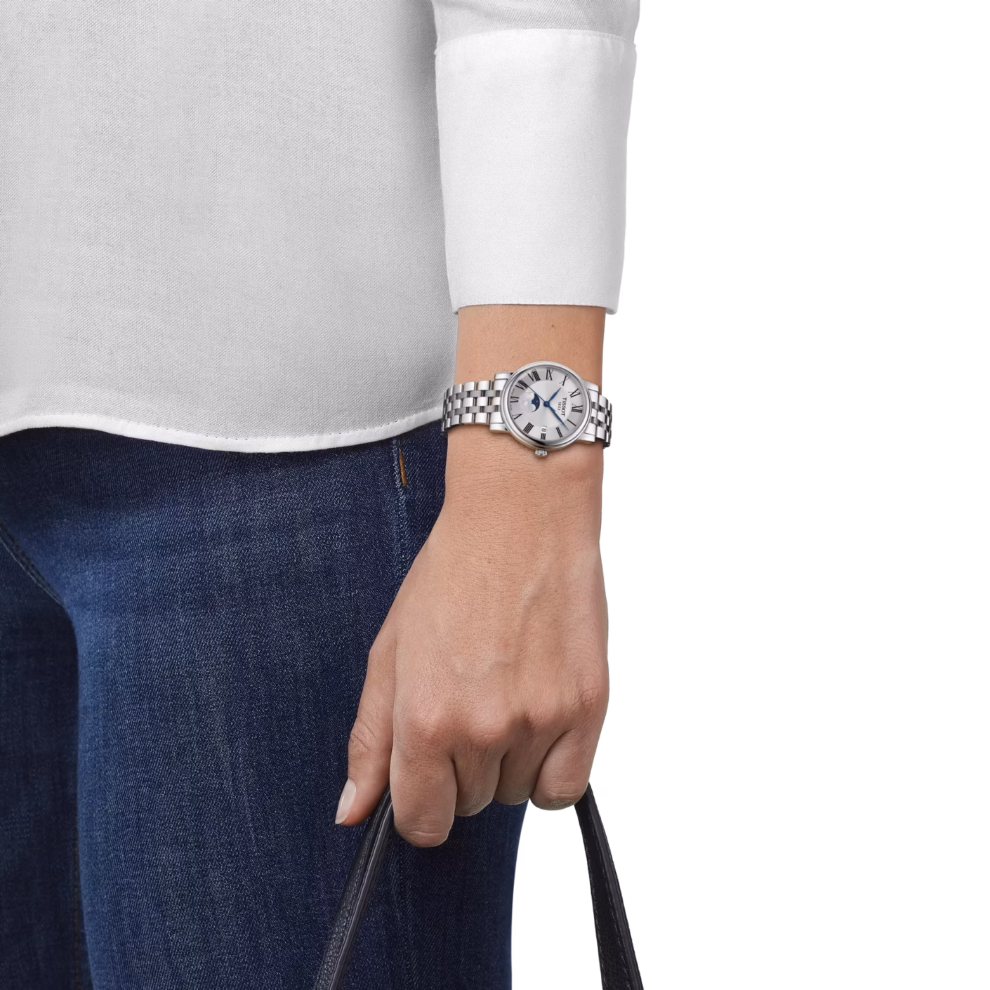 TISSOT 天梭 Carson Premium Lady Moonphase 羅馬銀 月相顯示三針女錶 T122.223.11.033.00