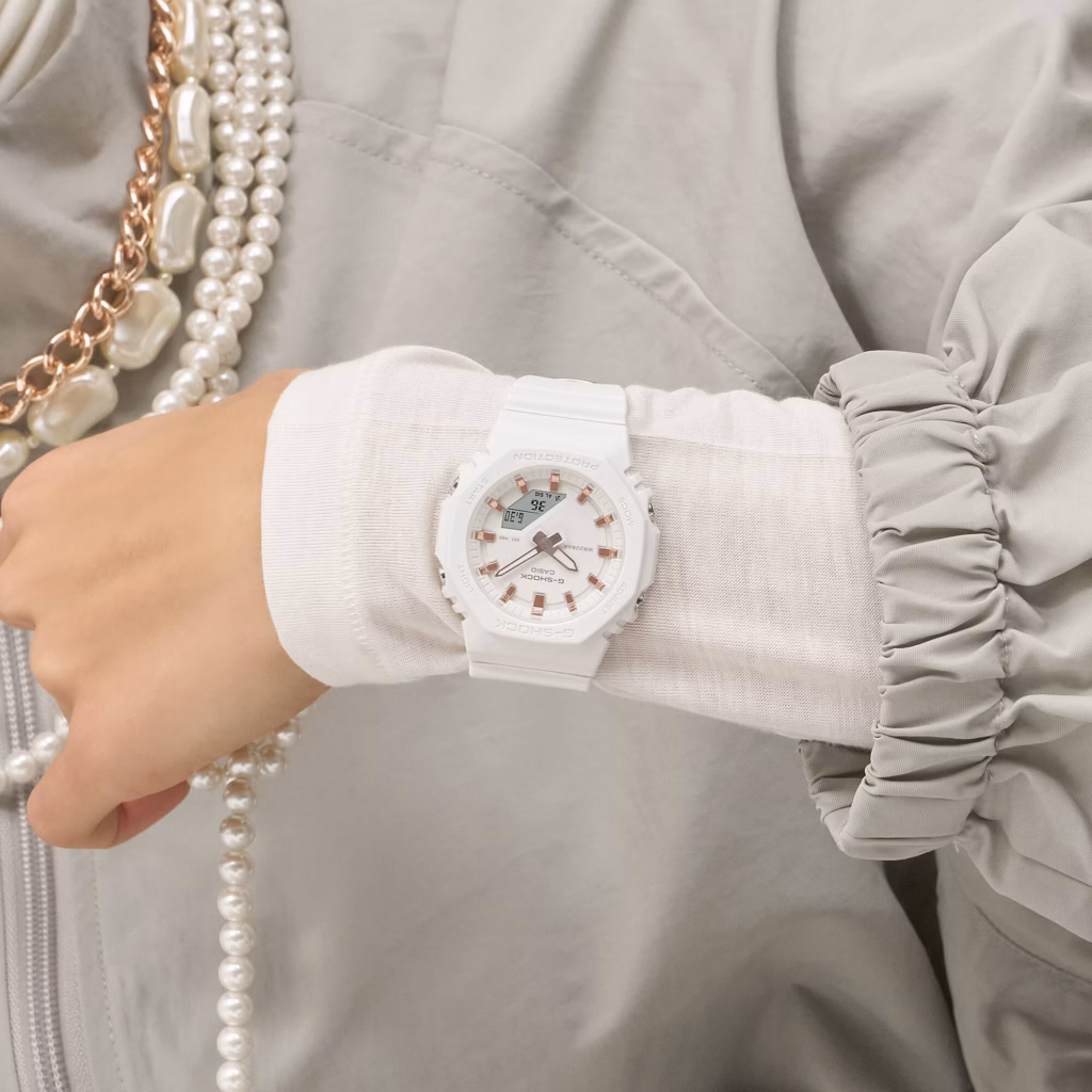 CASIO 卡西歐 G-SHOCK GMA-P2100M-7ADR 白玫瑰金 八角系列 數位指針雙顯錶