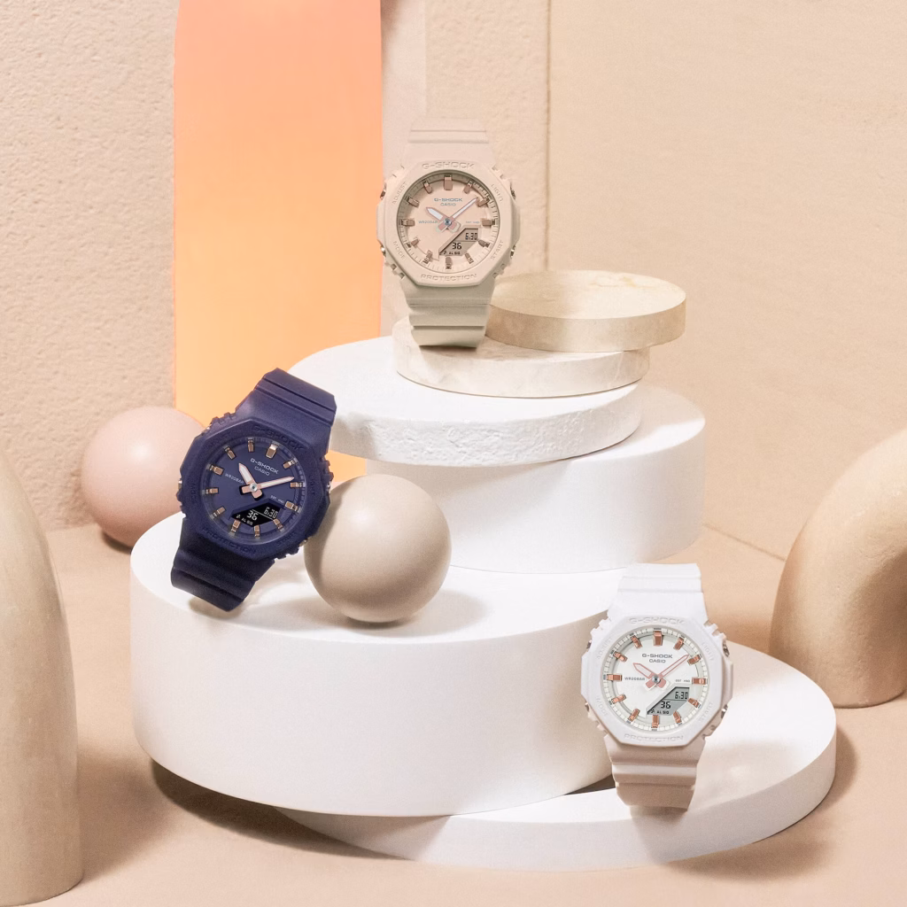 CASIO 卡西歐 G-SHOCK GMA-P2100M-7ADR 白玫瑰金 八角系列 數位指針雙顯錶