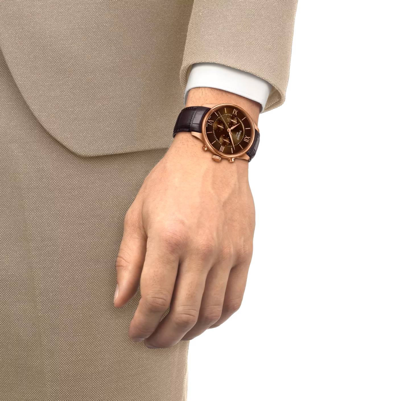 TISSOT 天梭 Chemin des Tourelles Automatic Chronograph 咖啡色 杜魯爾三眼計時機械錶 T139.462.36.298.00