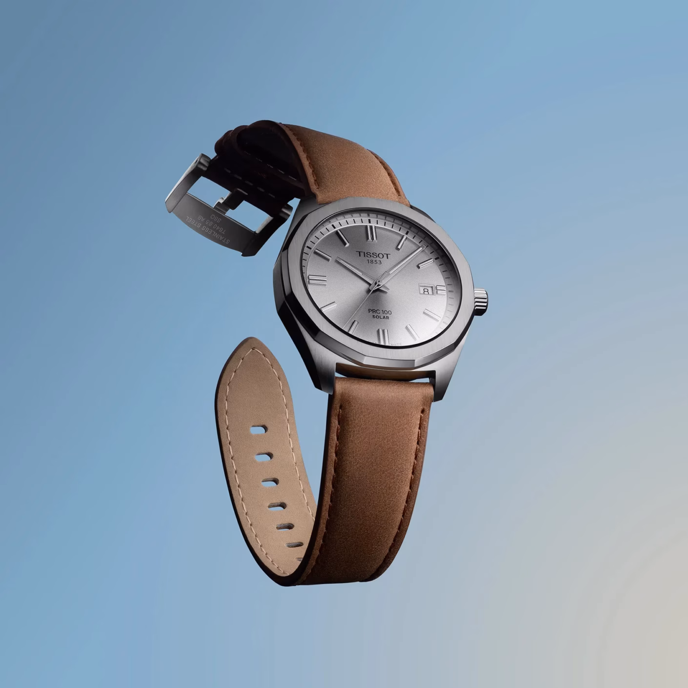 TISSOT 天梭 PRC 100 Solar Quartz 39mm 經典皮革 12邊形太陽能腕錶 T151.422.16.031.00