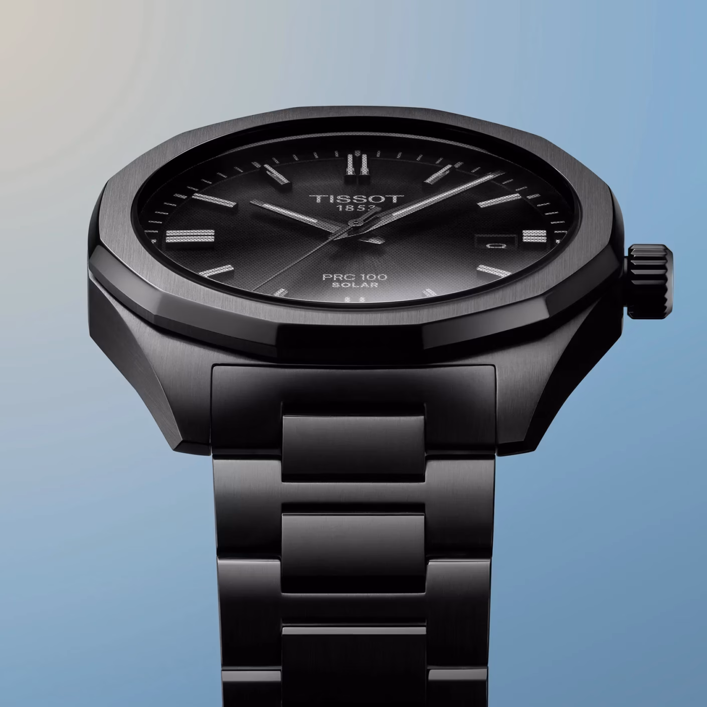 TISSOT 天梭 PRC 100 Solar Quartz 39mm 全黑色 12邊形太陽能腕錶 T151.422.33.051.00