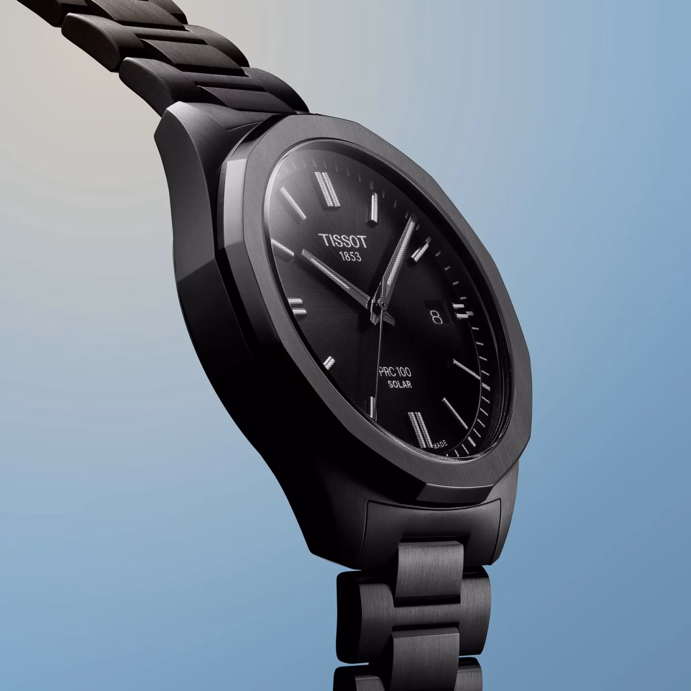 TISSOT 天梭 PRC 100 Solar Quartz 39mm 全黑色 12邊形太陽能腕錶 T151.422.33.051.00