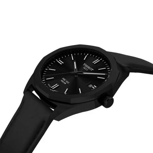 TISSOT 天梭 PRC 100 Solar Quartz 39mm 全黑皮革 12邊形太陽能腕錶 T151.422.36.051.00：圖片 4