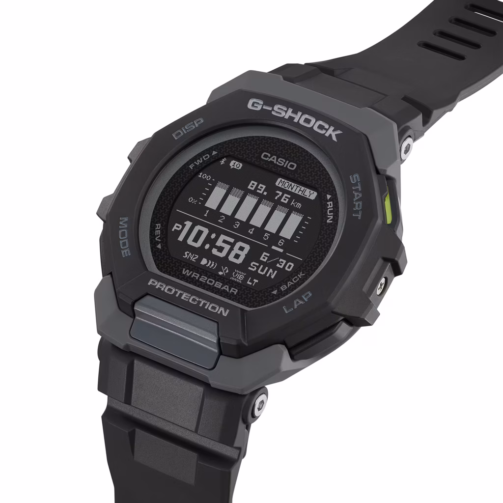 CASIO 卡西歐 G-SHOCK GBD-300-1DR G-SQUAD 黑色八角 運動訓練數位錶