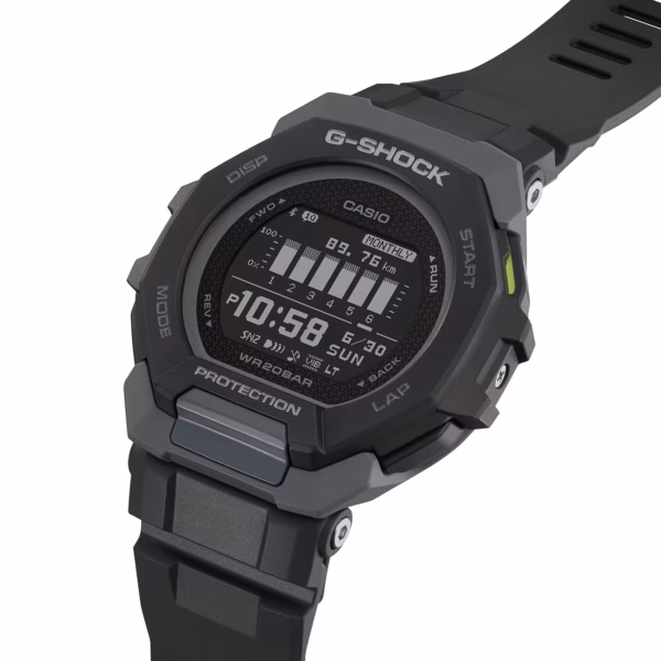 CASIO 卡西歐 G-SHOCK GBD-300-1DR G-SQUAD 黑色八角 運動訓練數位錶：圖片 4