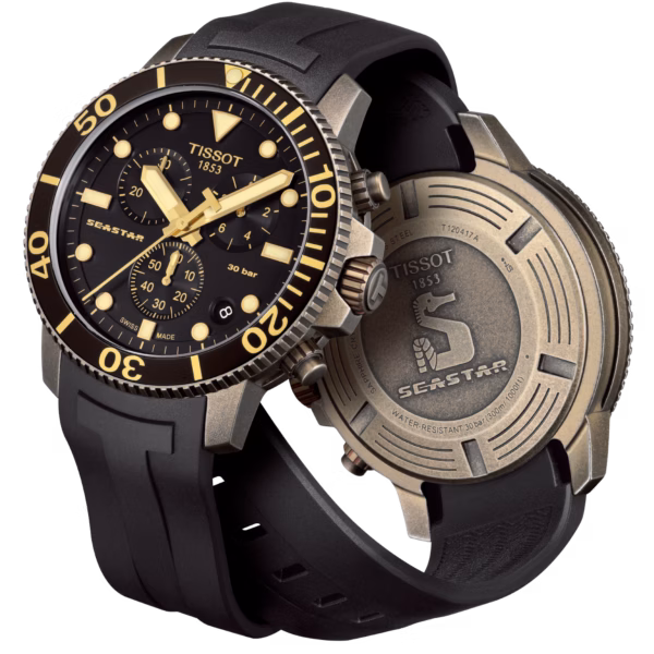 TISSOT 天梭 Seastar 1000 Quartz chronograph 古銅金海星三眼計時錶 T120.417.37.051.01：圖片 4