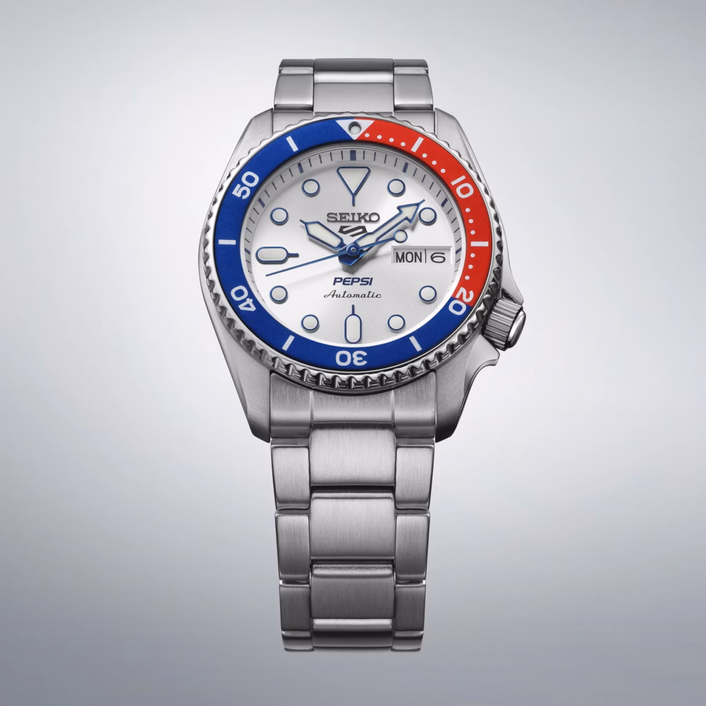 SEIKO 精工 5 Sports SRPL99K1 Day-date Pepsi®百事可樂聯名限量機械錶 4R36-17Y0S