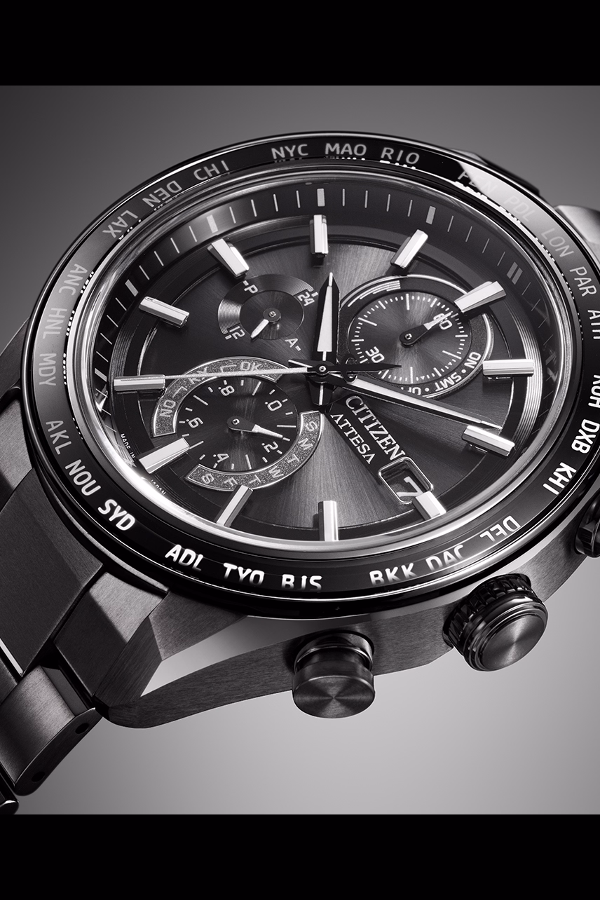 CITIZEN 星辰 ATTESA ACT Line 黑鈦系列 光動能全球電波時計錶 AT8294-59E