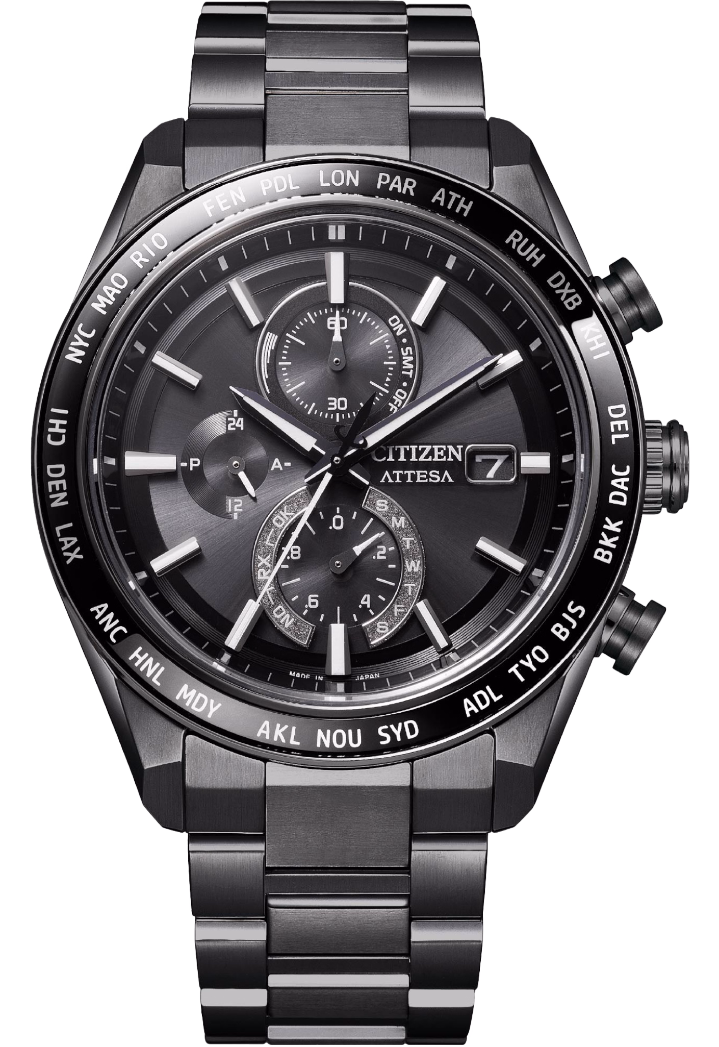 CITIZEN 星辰 ATTESA ACT Line 黑鈦系列 光動能全球電波時計錶 AT8294-59E