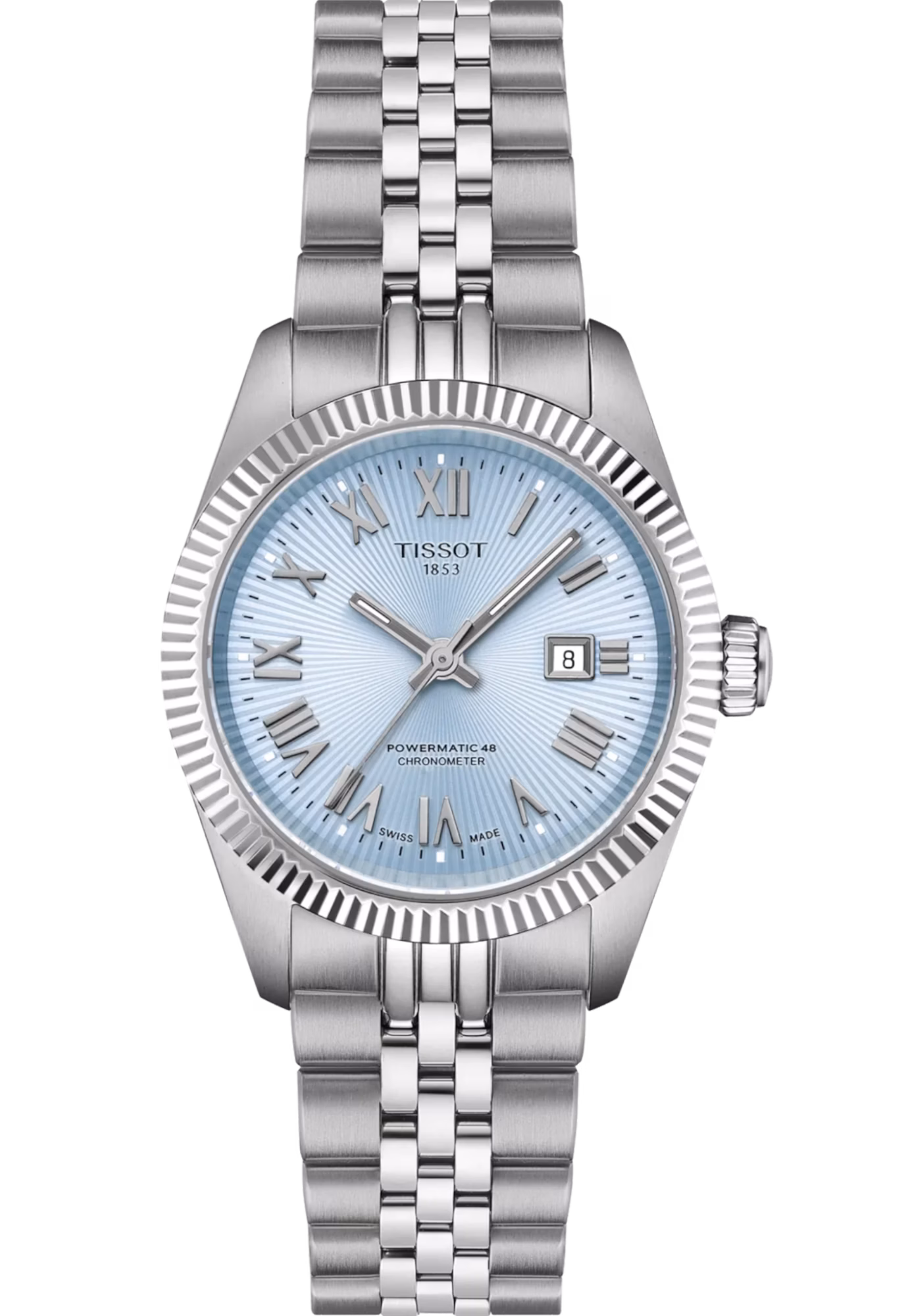 TISSOT 天梭 Ballade Powermatic 48 COSC 30MM 寶環系列 冰藍 機械女錶 T156.208.11.353.00