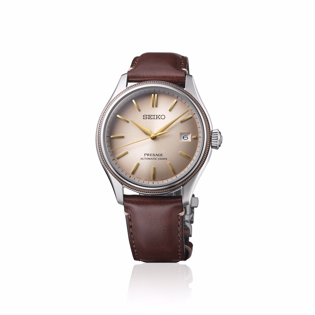 SEIKO 精工 Presage SPB529J1 江戶白茶 再造皮革 限量經典機械錶 6R55-00R0J