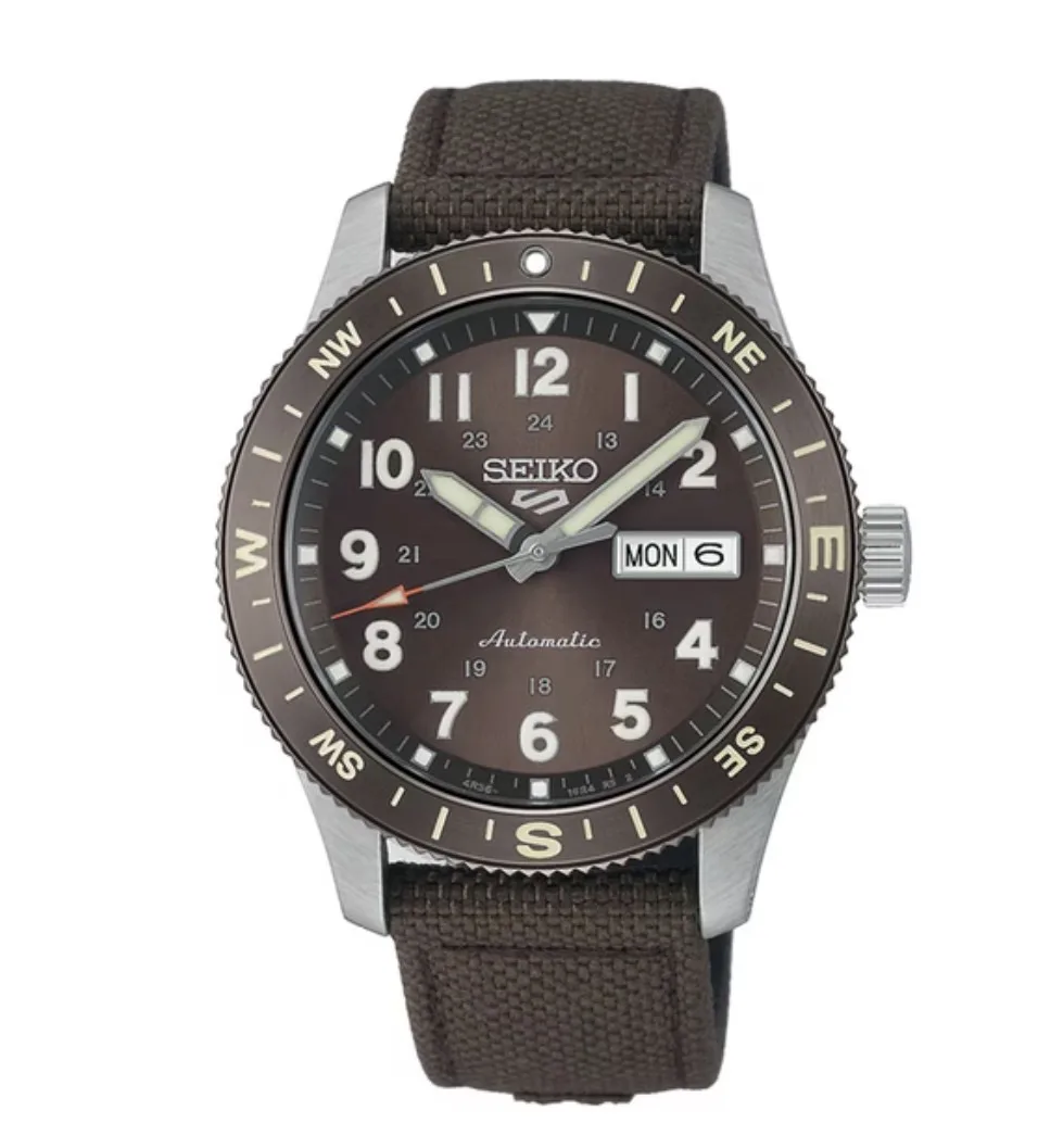 SEIKO 精工 5 Sports系列 戶外羅盤大地棕面帆布帶機械錶 HDB009K1