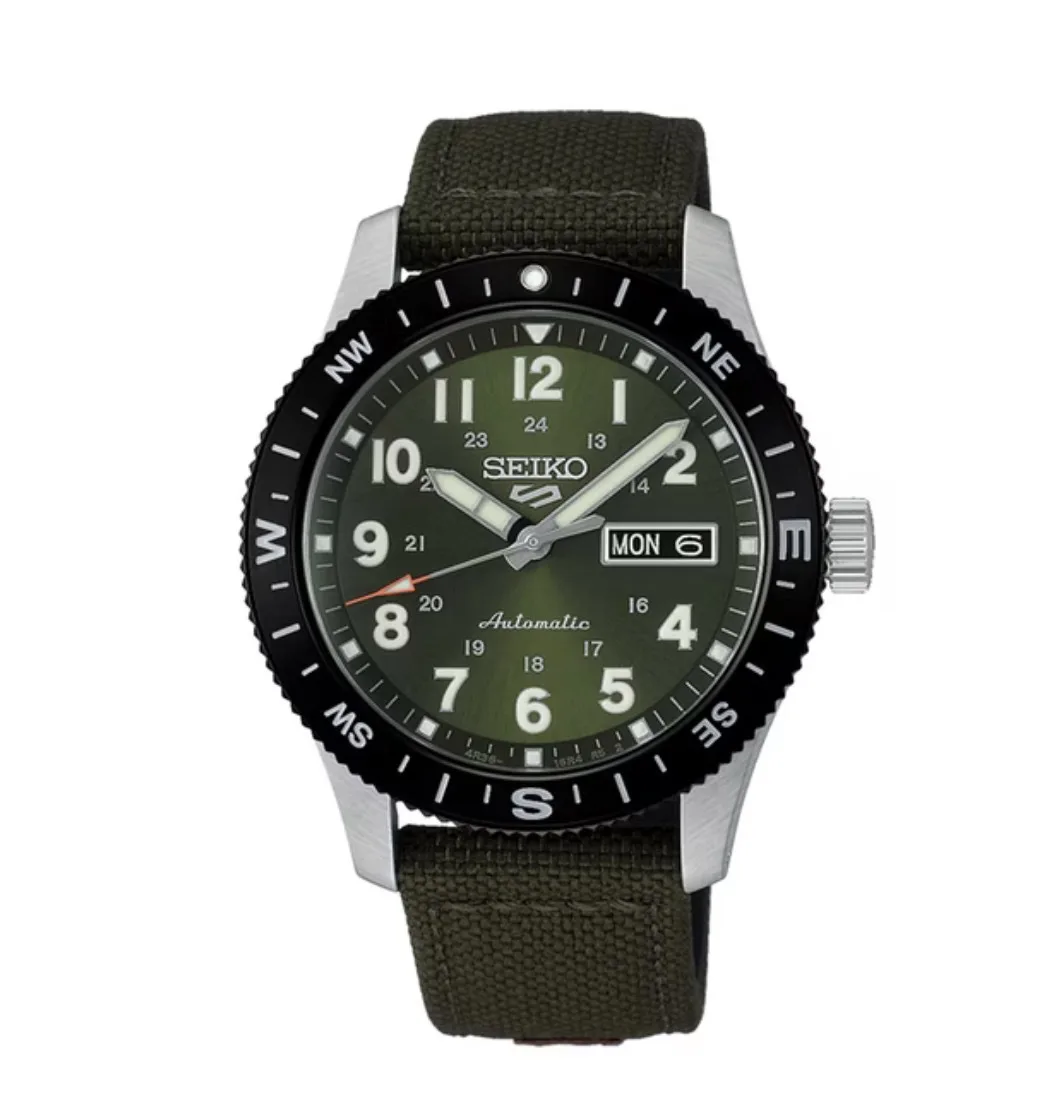 SEIKO 精工 5 Sports系列 戶外羅盤軍綠面帆布帶機械錶 HDB008K1