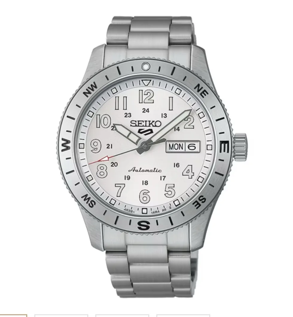 SEIKO 精工 5 Sports系列 戶外羅盤銀白面機械錶 HDB007K1