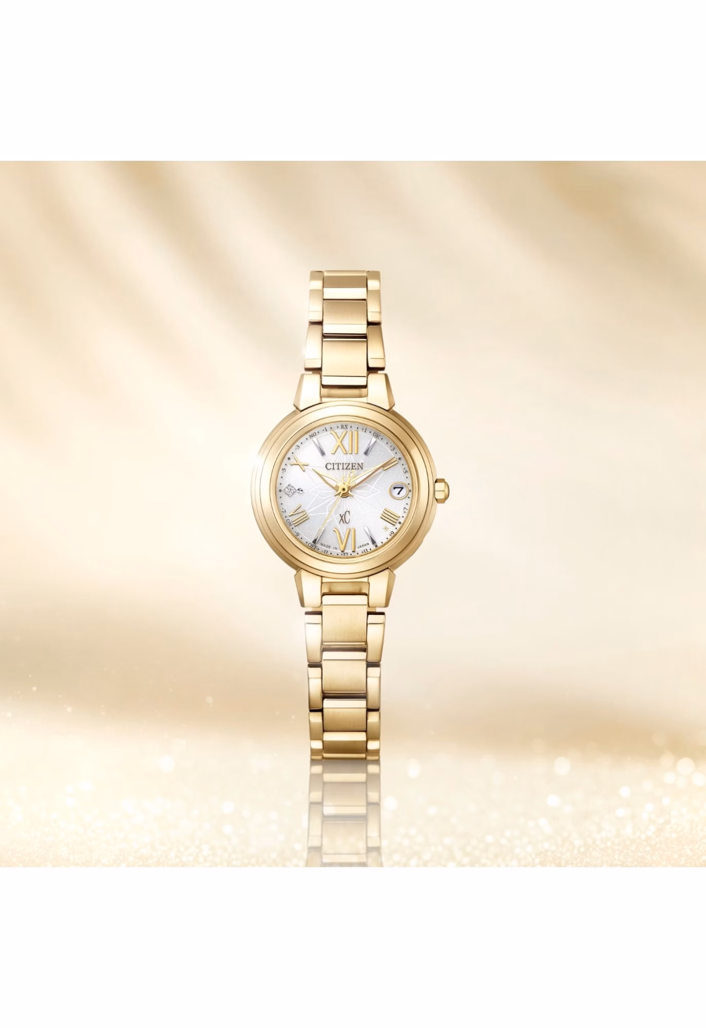 Citizen 星辰錶 XC 限定款金色萬年曆光動能電波錶 ES9433-56A