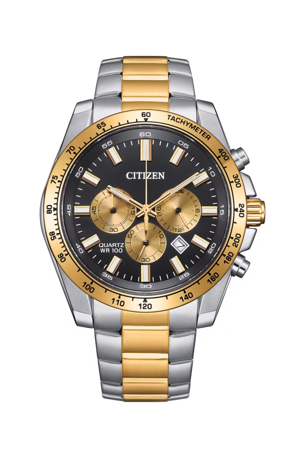 CITIZEN 星辰 Chronograph 鍍金色 經典三眼碼錶計時男錶 AN8234-58E