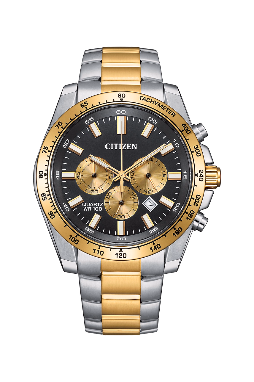 CITIZEN 星辰 Chronograph 鍍金色 經典三眼碼錶計時男錶 AN8234-58E
