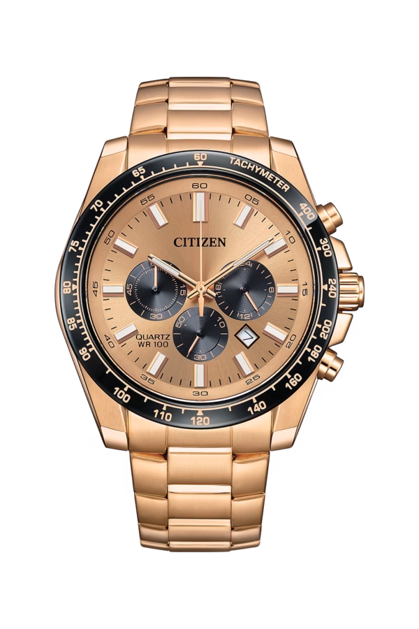CITIZEN 星辰 Chronograph 玫瑰金 經典三眼碼錶計時男錶 AN8236-52P