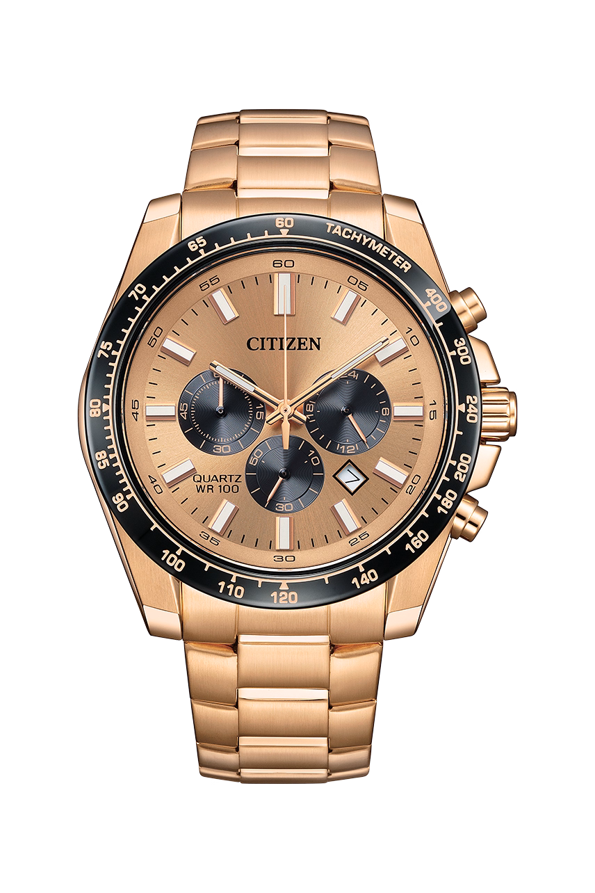 CITIZEN 星辰 Chronograph 玫瑰金 經典三眼碼錶計時男錶 AN8236-52P