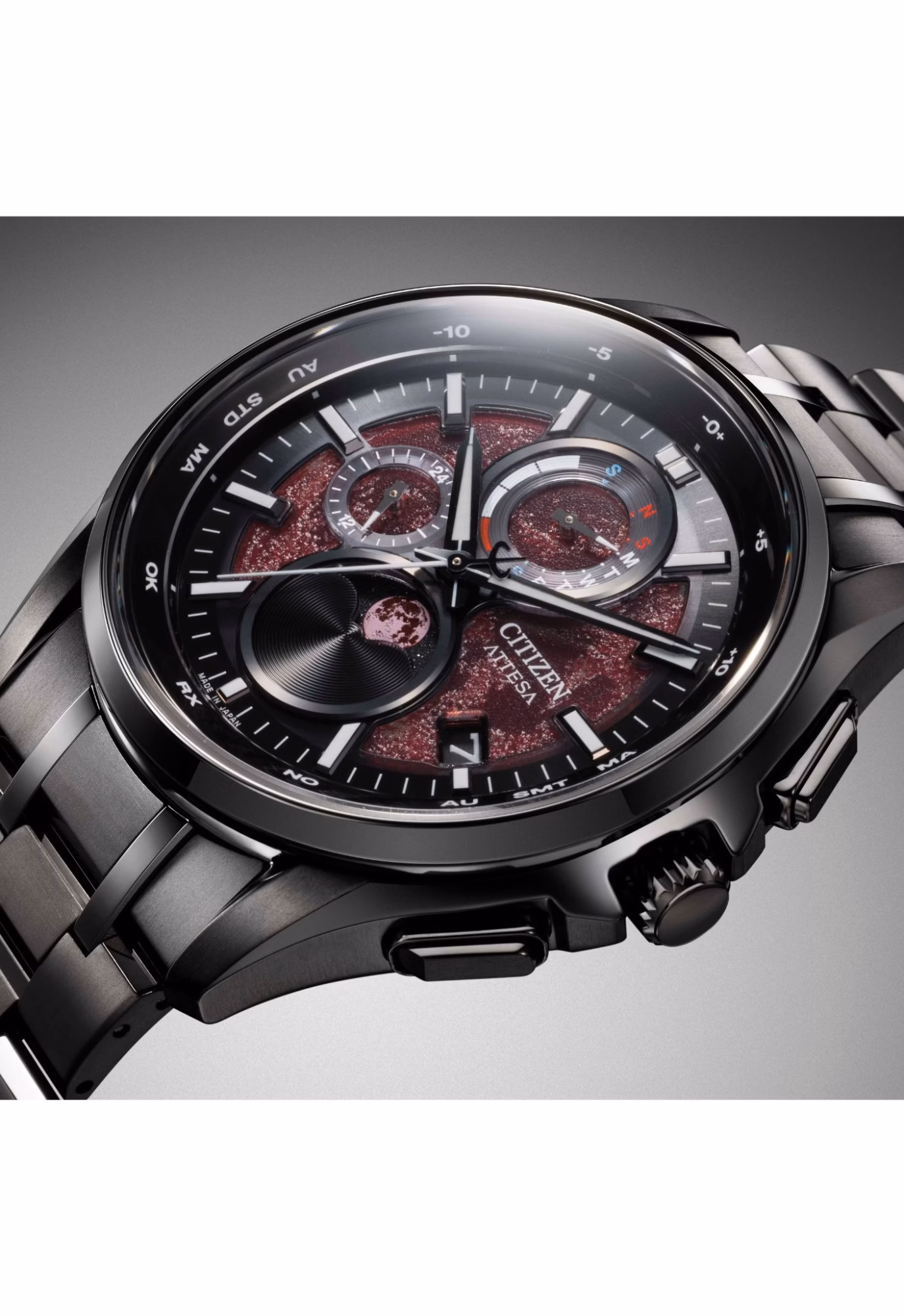CITIZEN 星辰 ATTESA 血月限定款 限量光動能全球電波時計月相錶 BY1005-73Z