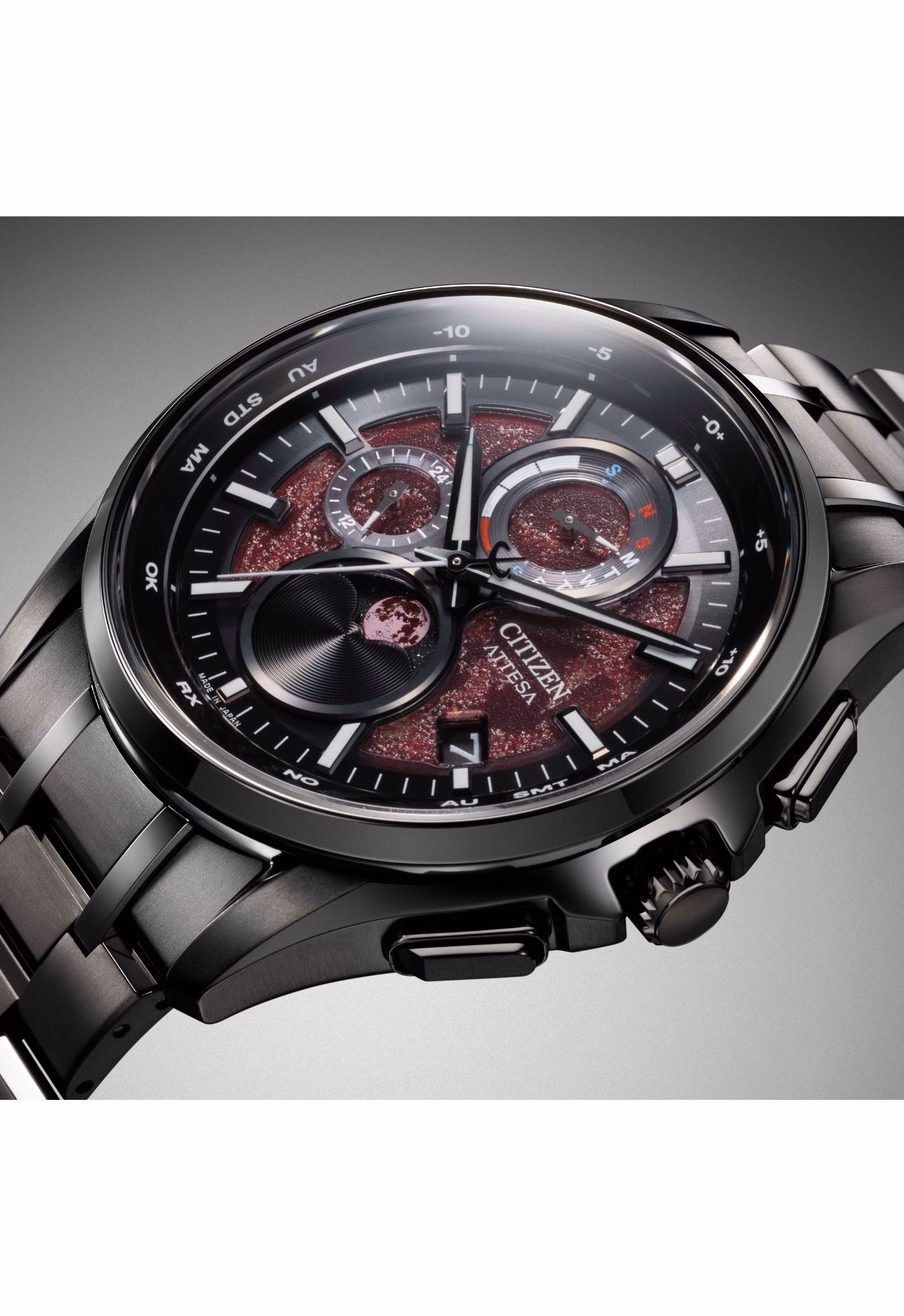 CITIZEN 星辰 ATTESA 血月限定款 限量光動能全球電波時計月相錶 BY1005-73Z：圖片 8