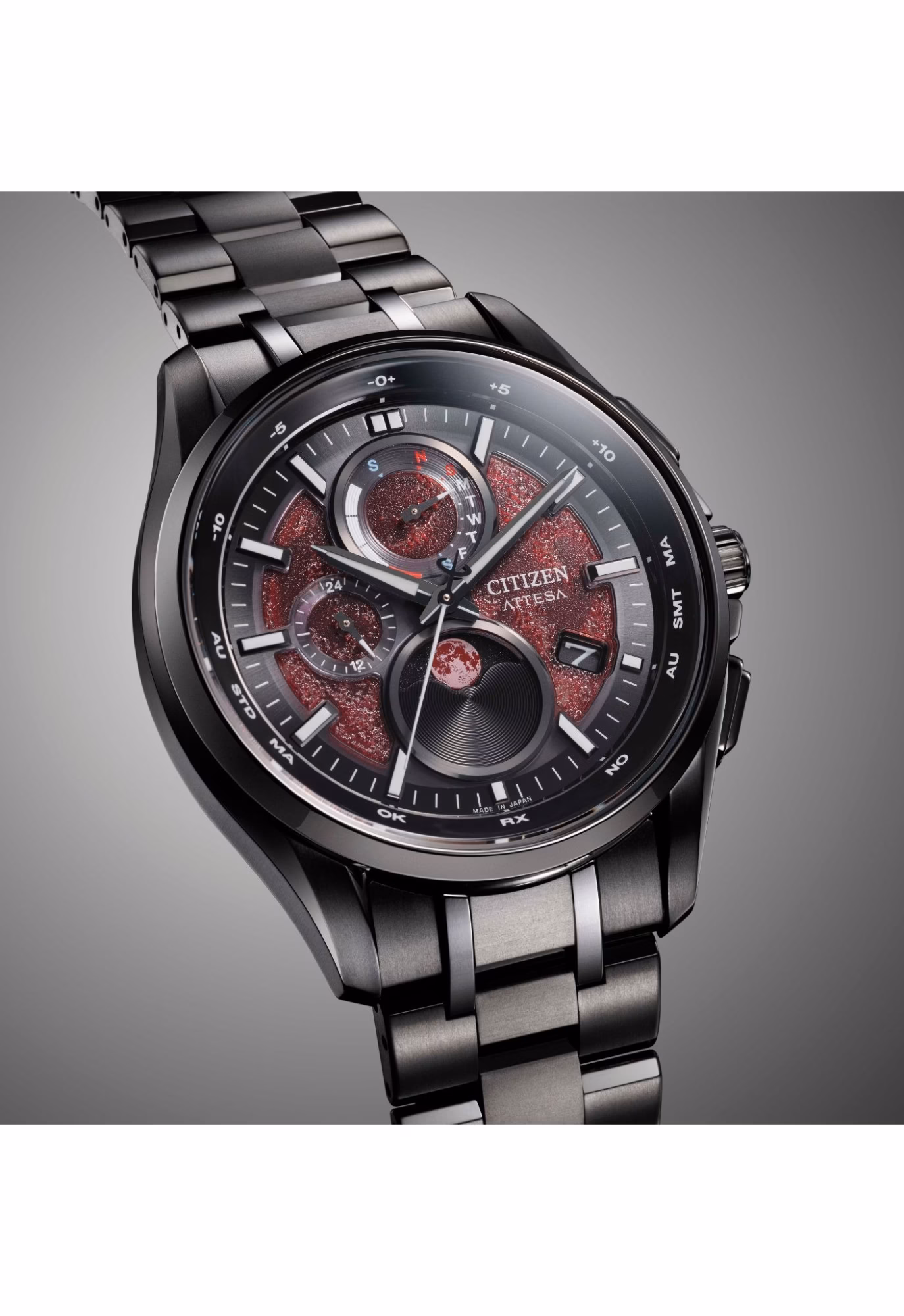 CITIZEN 星辰 ATTESA 血月限定款 限量光動能全球電波時計月相錶 BY1005-73Z