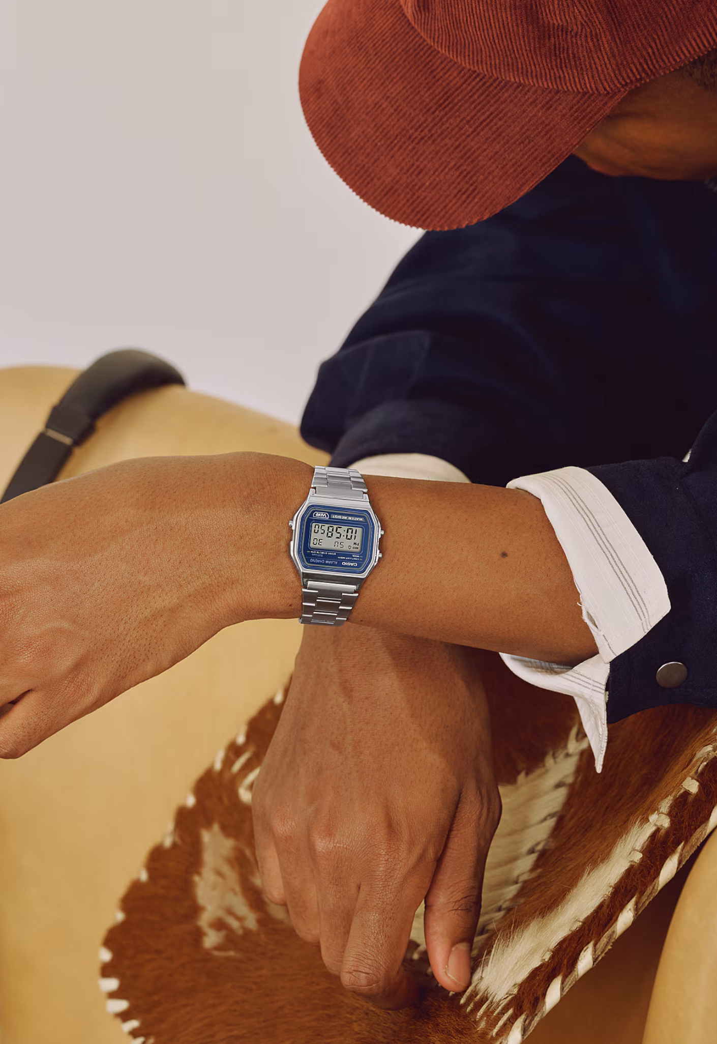 CASIO 卡西歐 A158WEA-2 藍色  復古方形腕錶：圖片 4