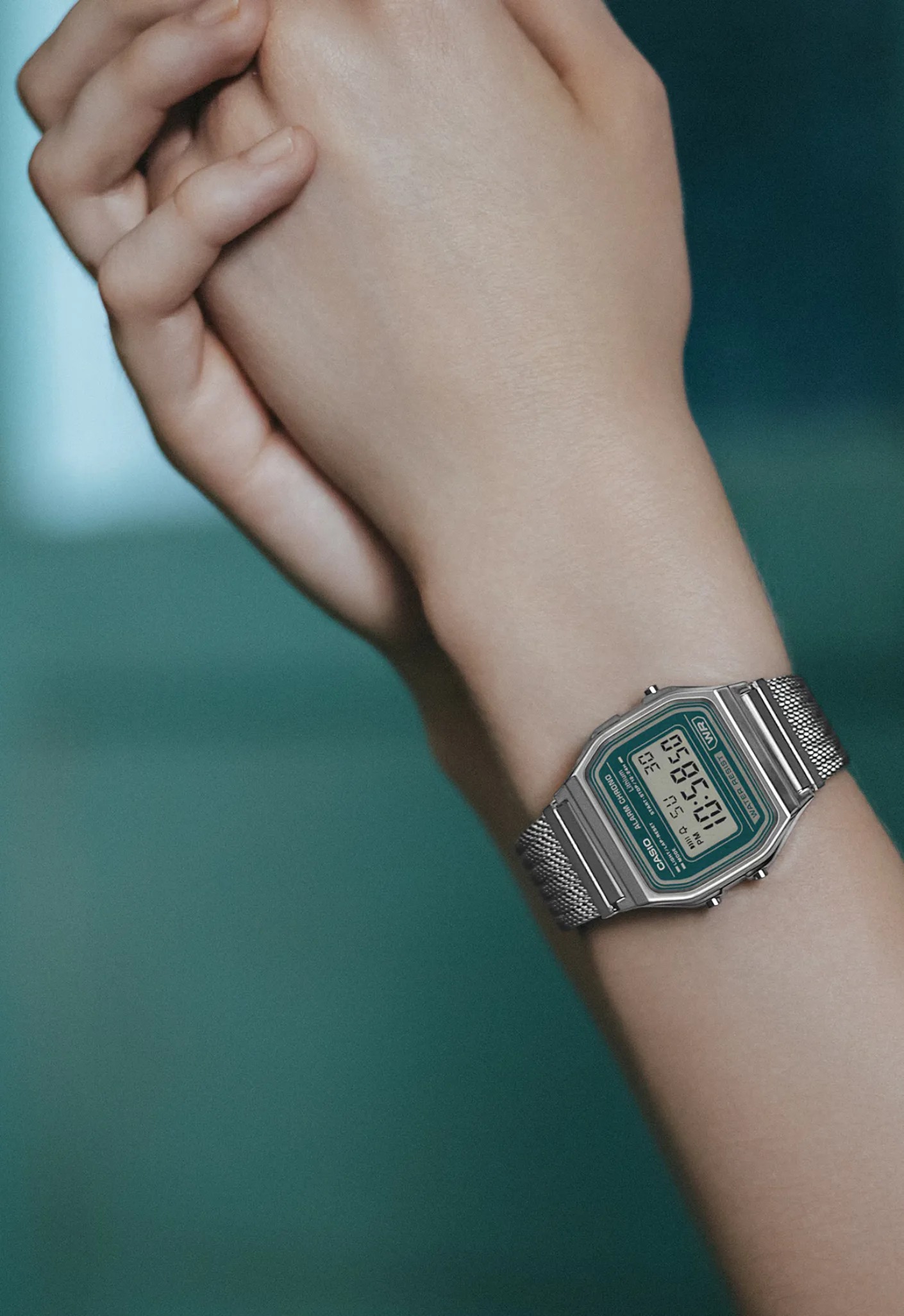 CASIO 卡西歐 A158WEM-3 綠色  復古方形腕錶：圖片 5