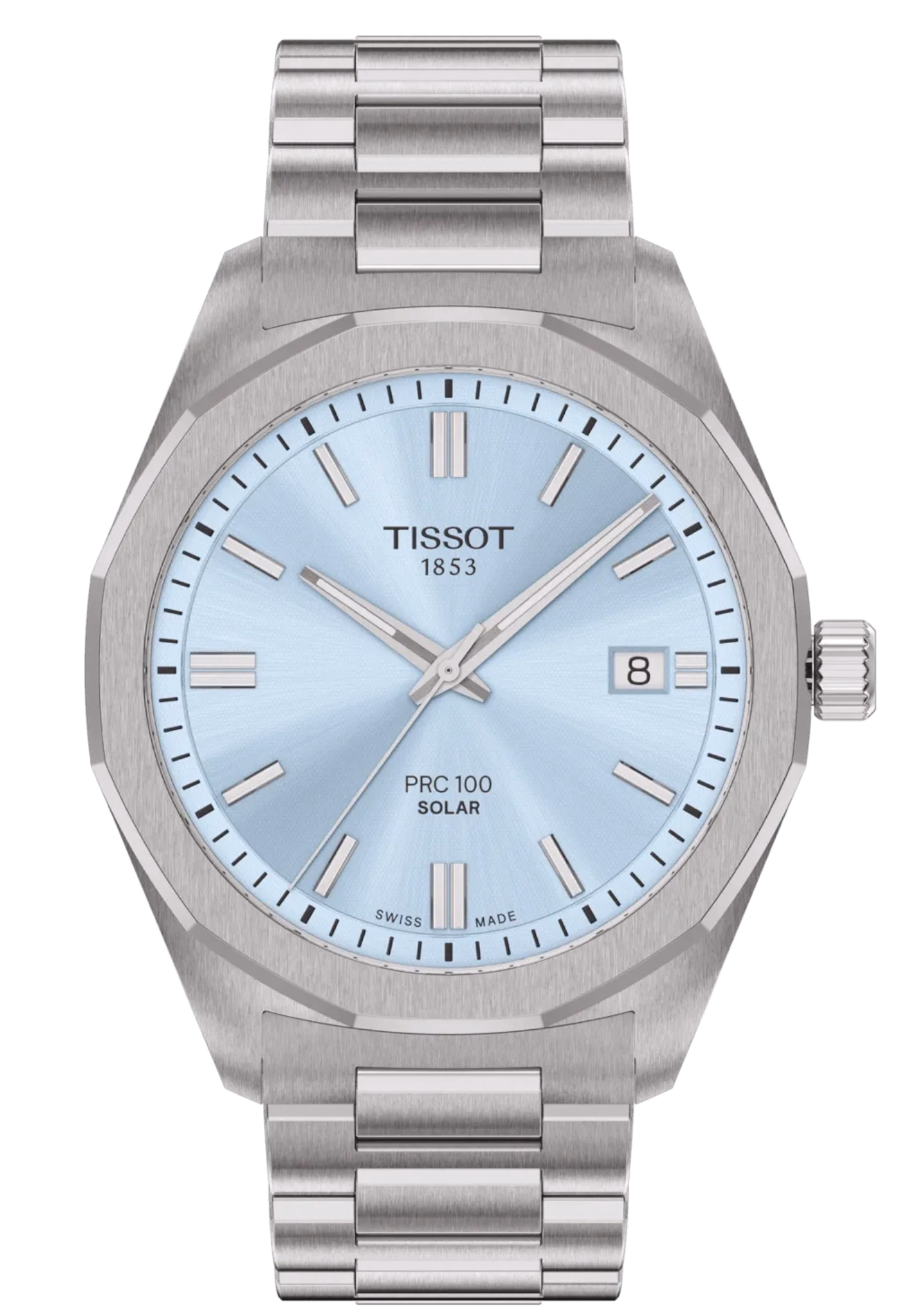 TISSOT 天梭 PRC 100 Solar Quartz 39mm 冰藍色 12邊形太陽能腕錶 T151.422.11.351.00：圖片 1